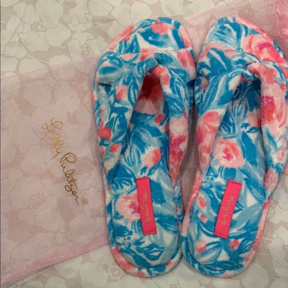 Lilly Pulitzer Pink and Blue Floral Slippers